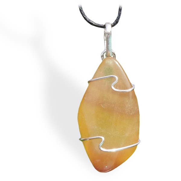 Pierre Fluorite jaune roulée, pendentif argent pour favoriser la clarté et la concentration chez les intellectuels