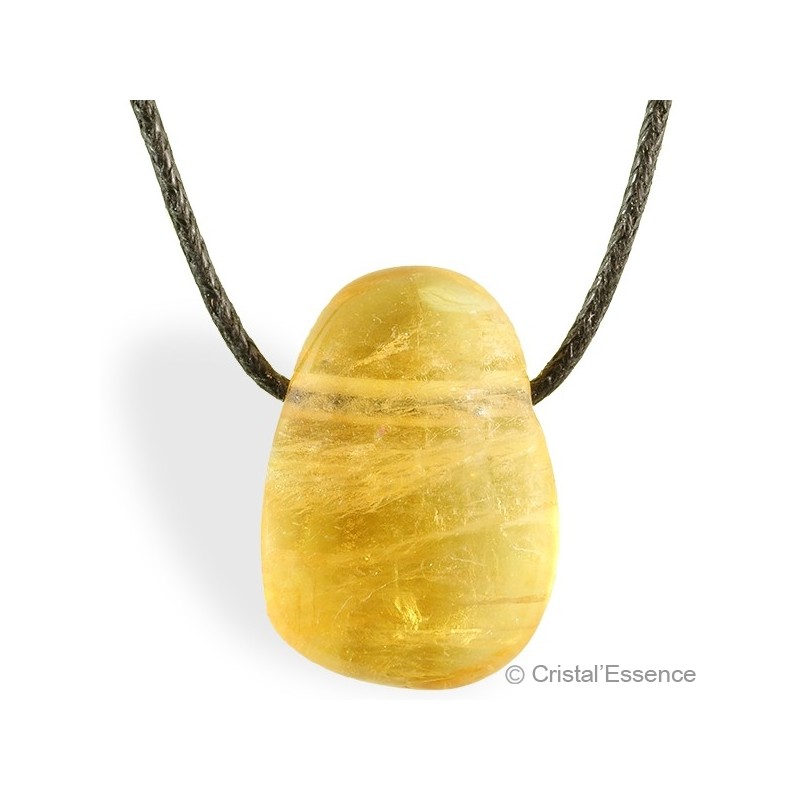 Fluorite jaune, pendentif percé roulé