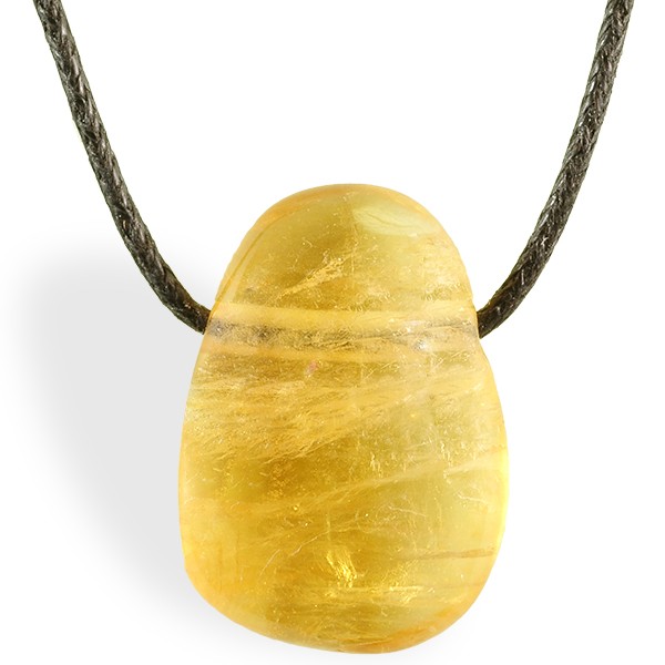 Pierre Fluorite jaune roulée en pendentif percé pour clarifier l'intellect