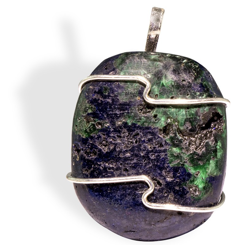 Azurite-malachite, pendentif argent