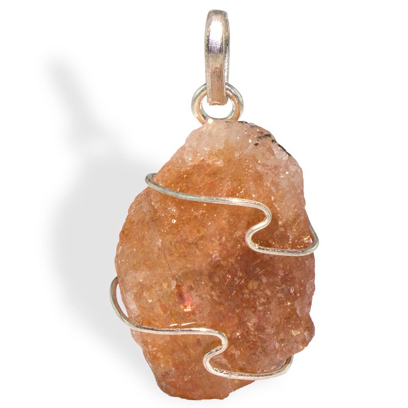 Pendentif Pierre de Soleil brut, montage argent.