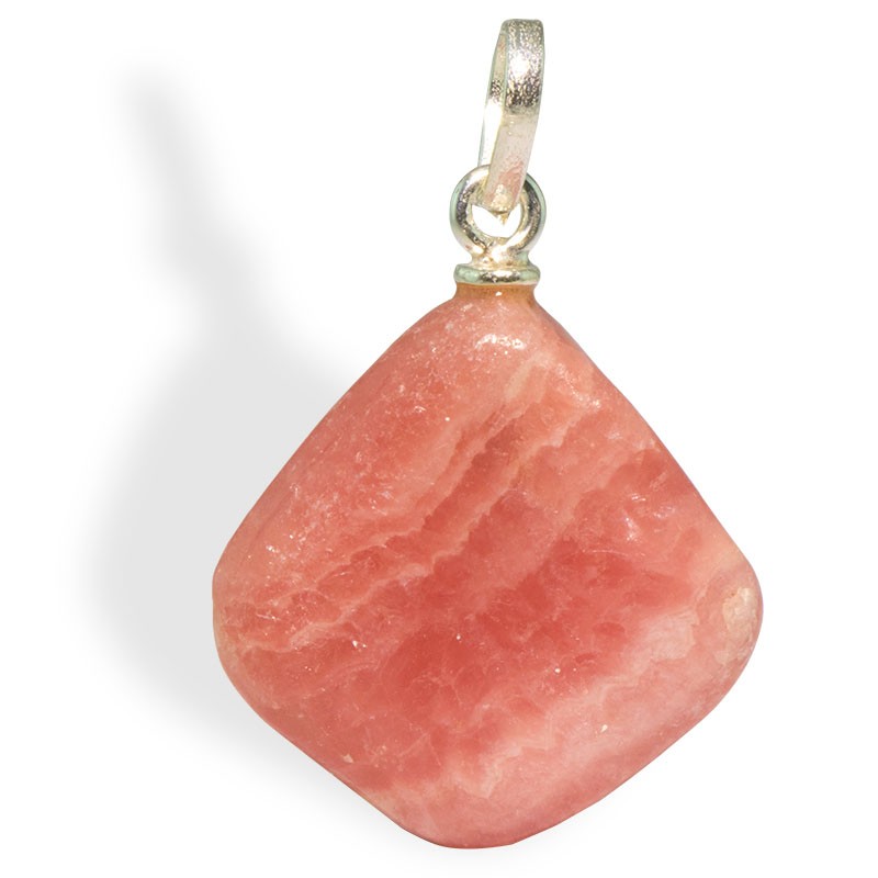 Pierre Rhodochrosite roulée pendentif attache argent contre le stress