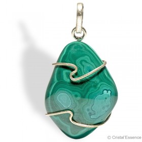Malachite roulée, pendentif argent