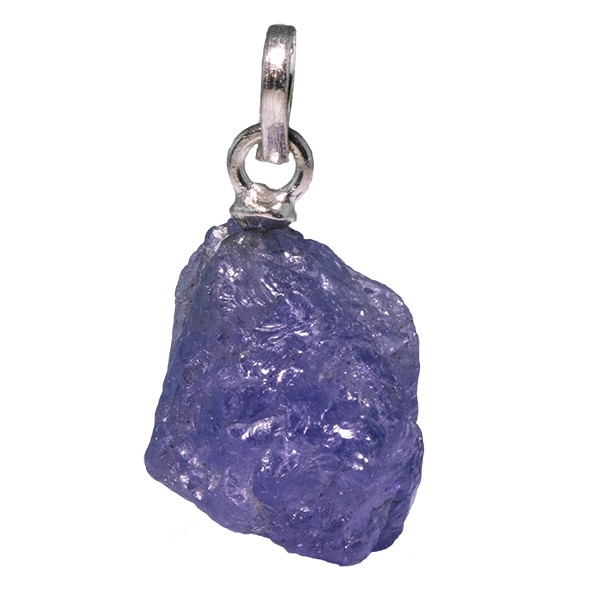 Pendentif pierre brute Tanzanite avec attache en argent, pour calmer l'activité du mental