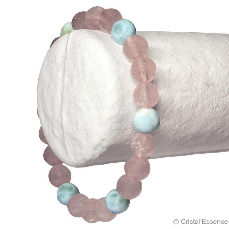 Bracelet "Paix intérieure" pierre Quartz rose et pierre Larimar, perles 8 mm ou 6mm pour gérer le stress