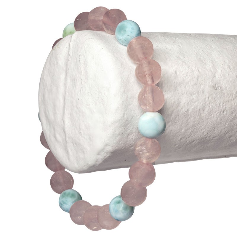 Bracelet "Paix intérieure" pierre Quartz rose et pierre Larimar, perles 8 mm ou 6 mm pour gérer le stress