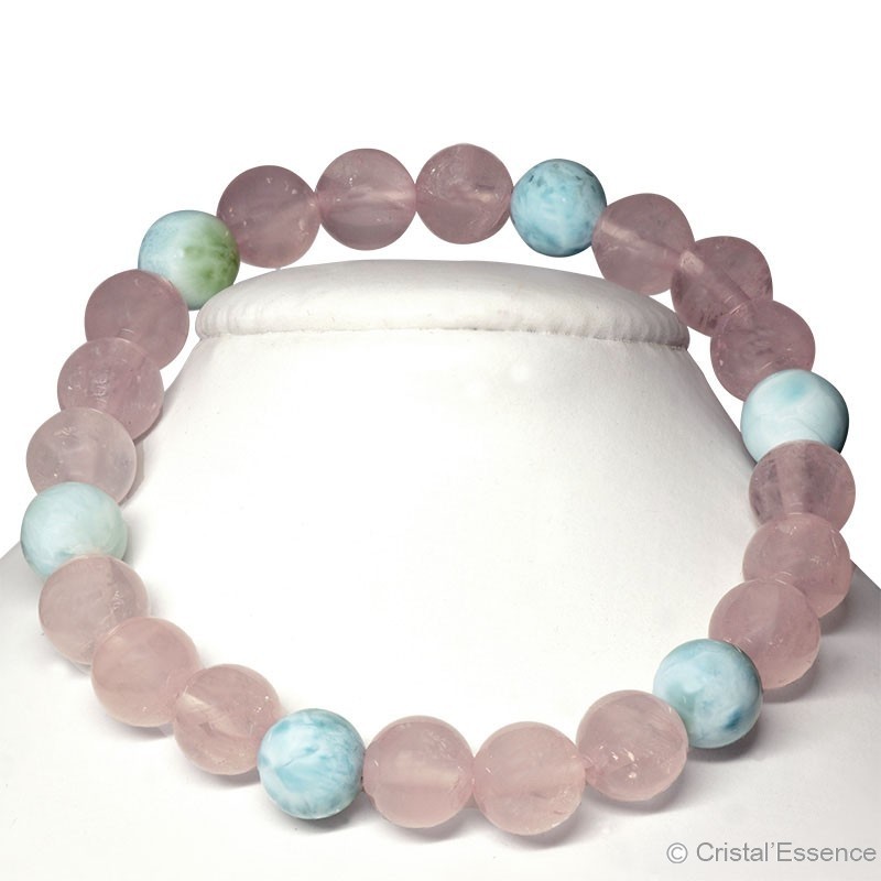 Bracelet "Paix intérieure" pierre Quartz rose et Larimar, perles 8 mm ou 6 mm