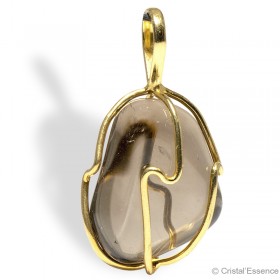 Quartz fumé, roulé, pendentif plaqué or