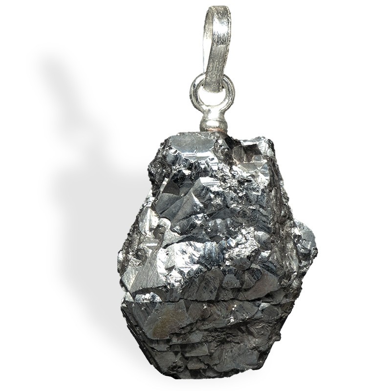 Pendentif Hématite des USA, cristal plat, attache argent, pour les maladies en liaison avec le sang.