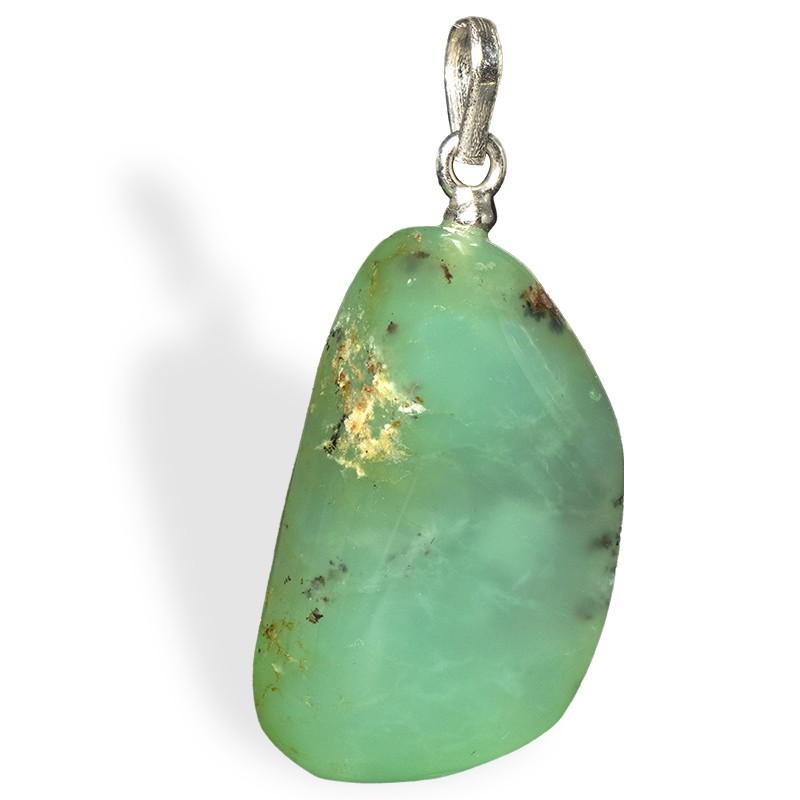 Chrysoprase roulée, pendentif attache argent