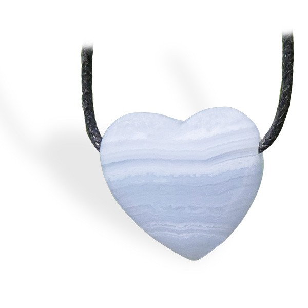 Calcédoine bleue veinée, pendentif cœur percé
