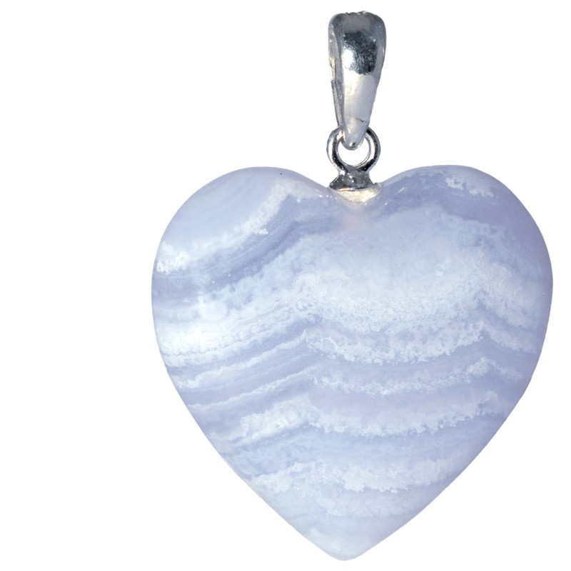 Calcédoine bleue veinée, pendentif cœur