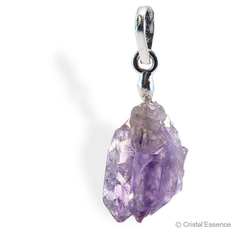 Pendentif Améthyste cristallisée d'Inde, attache argent