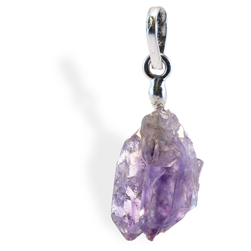 Pendentif Améthyste cristallisée d'Inde, attache argent