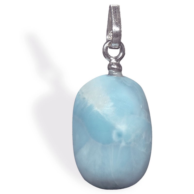 Pierre Larimar, pendentif cabochon rectangle avec attache en argent pour gérer le stress et la colère