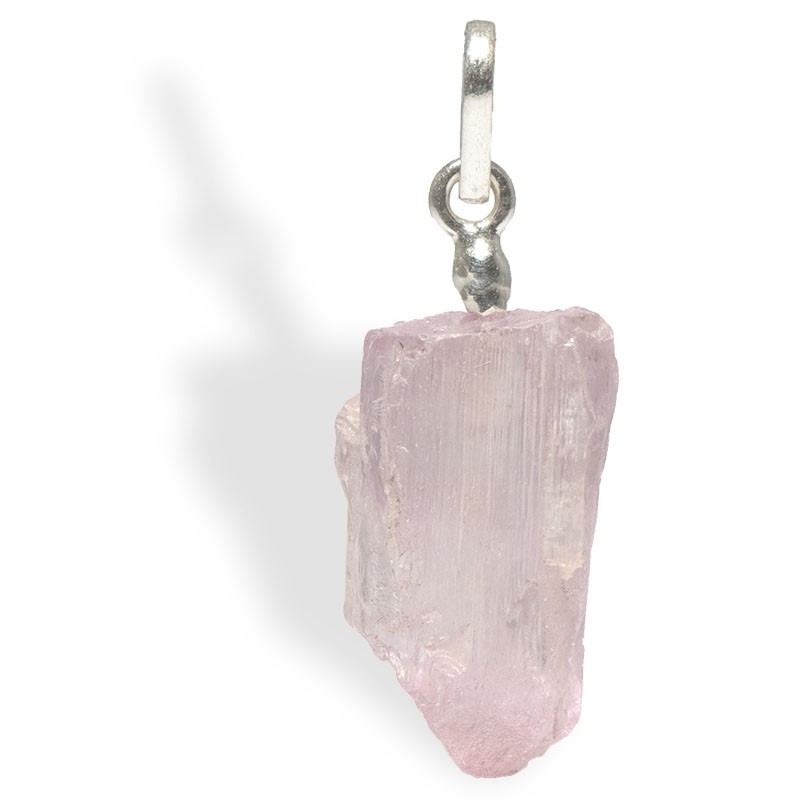 Pendentif Kunzite brut, attache argent argent pour une intériorisation du sentiment amoureux