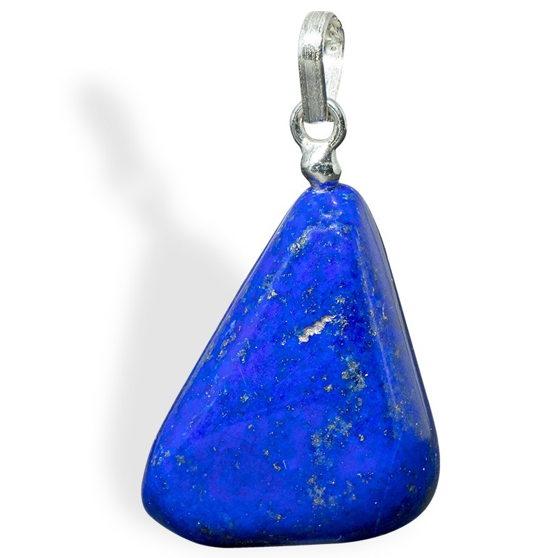 Pendentif Lapis-lazuli, pierre roulé, attache argent, pierre du 6e chakra.