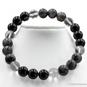 "Protection" pierre Tourmaline noire, Labrador et Cristal de roche, perles 8 mm ou 6 mm