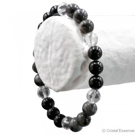"Protection" Tourmaline noire, Labrador et Cristal de roche, perles 8 mm ou 6mm