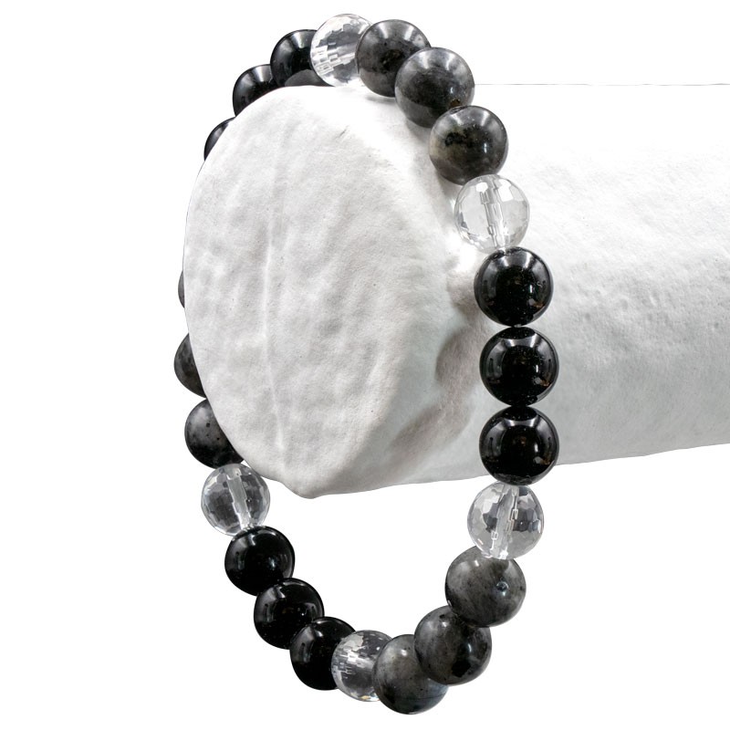 "Protection" Tourmaline noire, Labrador et Cristal de roche, perles 8 mm ou 6mm