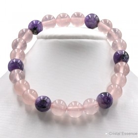 Bracelet "Rassurance" pierre Quartz rose et pierre Charoïte, perles 8 mm ou 6mm