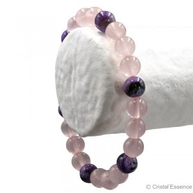 Bracelet "Rassurance" pierre Quartz rose et Charoïte, perles 8 mm ou 6mm
