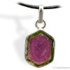 Pierre Tourmaline melon d'eau, tranche, pendentif cerclage en argent