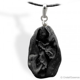 Spinelle noire, roulée pendentif attache argent