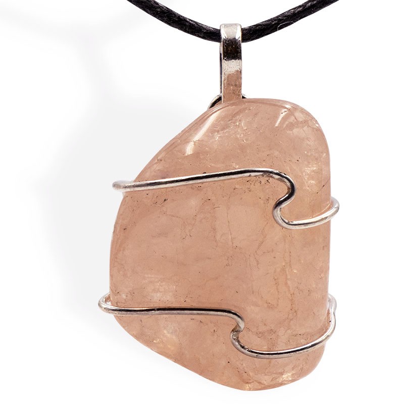 Morganite roulée, pendentif attache