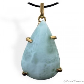 Larimar cabochon forme goutte, pendentif plaqué or