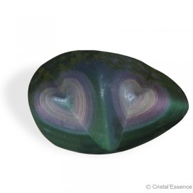 Obsidienne Arc-en-Ciel (ou Œil Céleste), double cœur reflet rose et vert