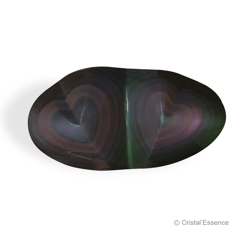 Obsidienne Arc-en-Ciel (ou Œil Céleste), cœur reflet rose et vert