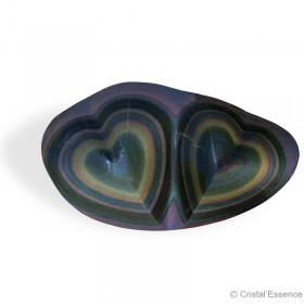 Obsidienne Arc-en-Ciel (ou Œil Céleste), reflet rose et vert, double cœur