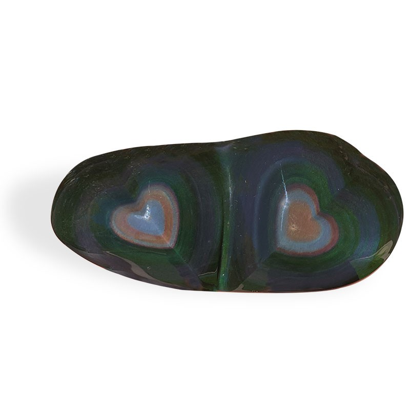 Obsidienne Arc-en-Ciel (ou Œil Céleste), reflet multicolore,  double cœur, 71,3 g