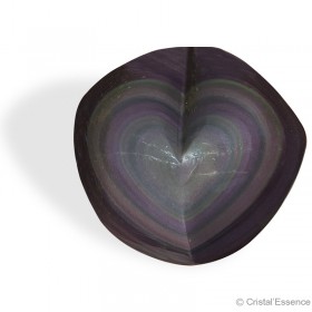 Obsidienne Arc-en-Ciel (ou Œil Céleste), reflet mauve et doré, double cœur, 87,1 g