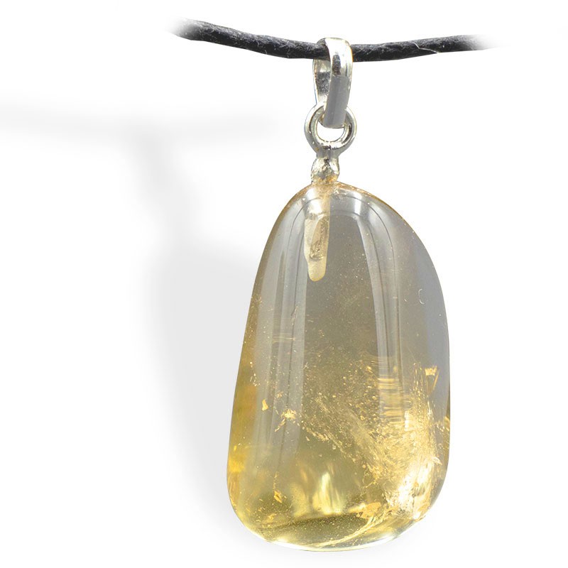 Pendentif Citrine Naturelle roulée, attache argent pour le système digestif