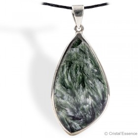 Séraphinite, grand pendentif ovale, argent