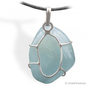 Aigue marine roulée, pendentif argent