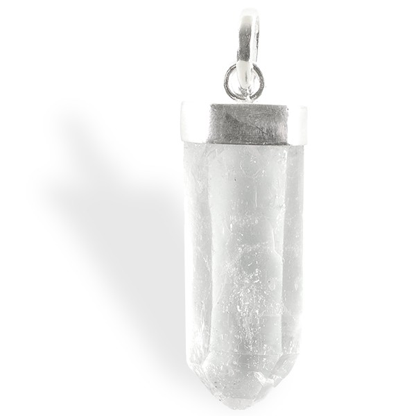 Pendentif Cristal de roche non taillé sur monture argent pour dynamiser l'énergie