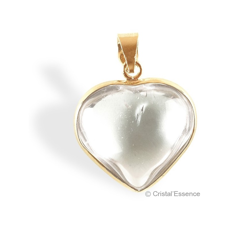 Cristal de roche, pendentif cœur plaqué or