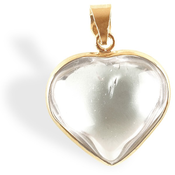 Cristal de roche, pendentif cœur plaqué or