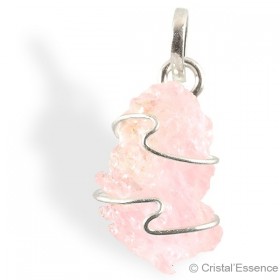 Quartz rose cristallisé, pendentif argent