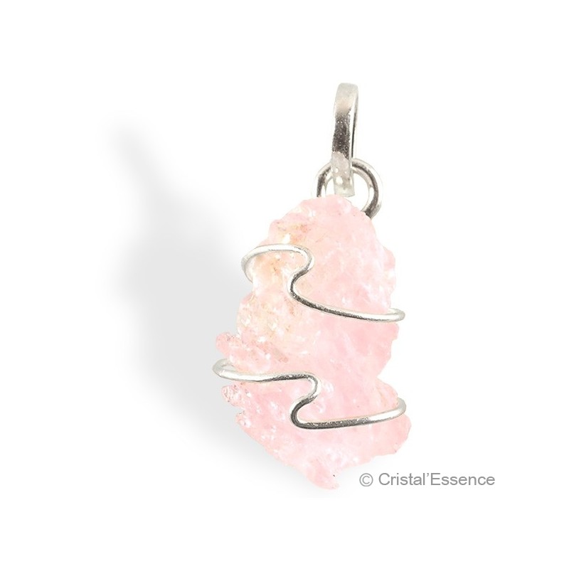 Quartz rose, cristallisé, pendentif argent