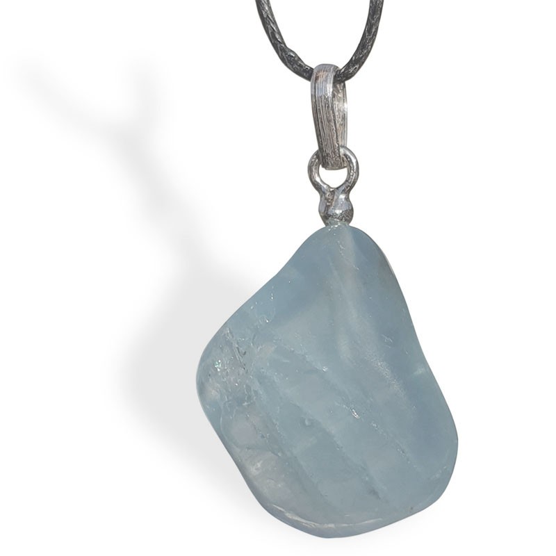 Pendentif Aigue-marine bleu soutenu, attache argent, contre le feu interne