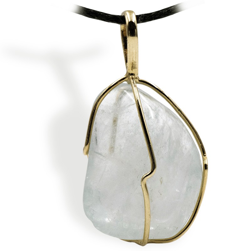 Pendentif Topaze bleue, montage plaqué or pour dynamiser le chakra de la gorge.
