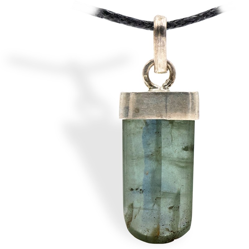 Cyanite (Disthene) bleue, pendentif argent