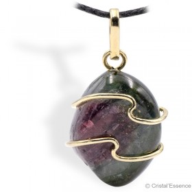 Tourmaline melon d'eau, roulée, pendentif plaqué or
