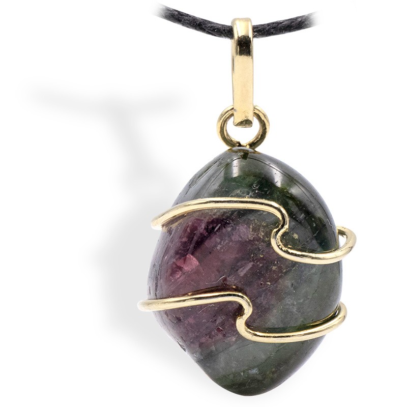 Pierre Tourmaline melon d'eau roulée, pendentif plaqué or, pour le cœur