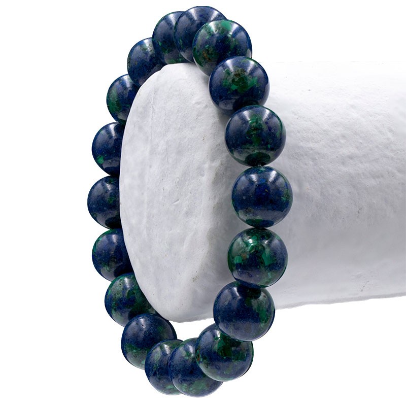 Bracelet Azurite-Malachite, perles de 10 mm, contre les états inflammatoires.