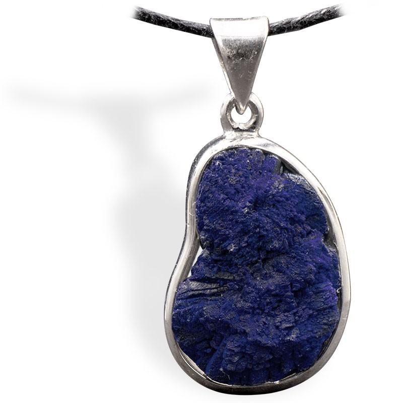 Pierre Azurite rare, en pendentif sur monture argent